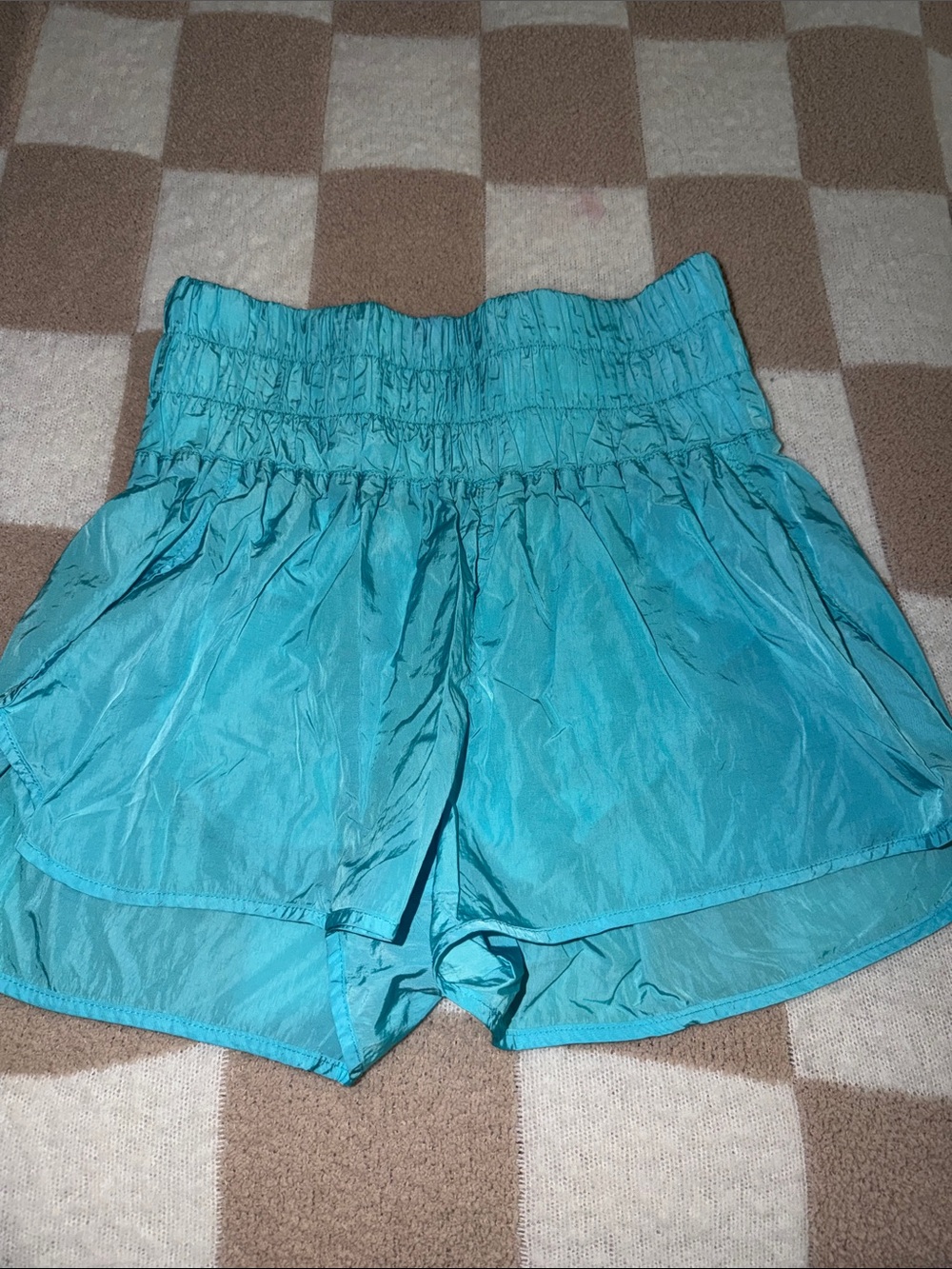 Women's High-Waist Turquoise Athletic Shorts with Smocked Waist